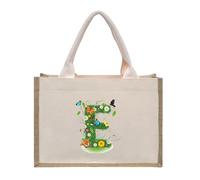 Personalised Jute Tote Bag with Letters, Cotton Canvas Beach Bag, Reusable Grocery Bag for Bridesmaid, Wedding, Shopping, Travel