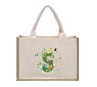 Personalised Jute Tote Bag with Letters, Cotton Canvas Beach Bag, Reusable Grocery Bag for Bridesmaid, Wedding, Shopping, Travel