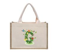 Personalised Jute Tote Bag with Letters, Cotton Canvas Beach Bag, Reusable Grocery Bag for Bridesmaid, Wedding, Shopping, Travel