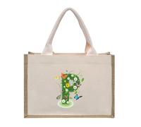 Personalised Jute Tote Bag with Letters, Cotton Canvas Beach Bag, Reusable Grocery Bag for Bridesmaid, Wedding, Shopping, Travel