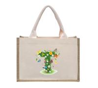 Personalised Jute Tote Bag with Letters, Cotton Canvas Beach Bag, Reusable Grocery Bag for Bridesmaid, Wedding, Shopping, Travel