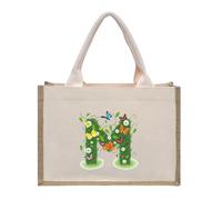 Personalised Jute Tote Bag with Letters, Cotton Canvas Beach Bag, Reusable Grocery Bag for Bridesmaid, Wedding, Shopping, Travel