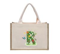 Personalised Jute Tote Bag with Letters, Cotton Canvas Beach Bag, Reusable Grocery Bag for Bridesmaid, Wedding, Shopping, Travel