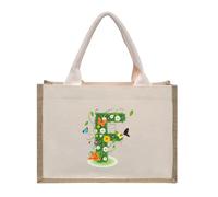 Personalised Jute Tote Bag with Letters, Cotton Canvas Beach Bag, Reusable Grocery Bag for Bridesmaid, Wedding, Shopping, Travel