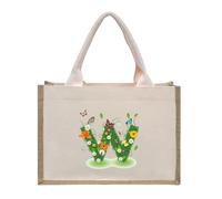 Personalised Jute Tote Bag with Letters, Cotton Canvas Beach Bag, Reusable Grocery Bag for Bridesmaid, Wedding, Shopping, Travel