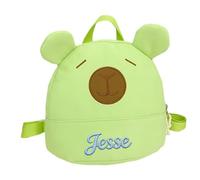 Personalised Kapibala Toddler Backpack - Custom Embroidered Name Kids Backpack, Small School Backpack & Nursery Bag for Boys & Girls, Perfect Back to School Gift (Green)