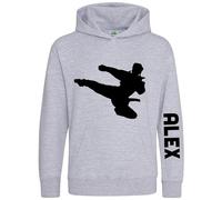 Personalised Karate Warrior Hoodie For Boys Custom Name Martial Arts Fighting Black Belt Hooded Top, 5-6 Years, Sport Grey