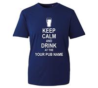 Personalised Keep Calm and Drink at The Pub Name T-Shirt, Add Pub Name Beer Wine Party Funny Unisex Kids Adults Top (Navy, 3XL)
