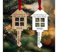 Personalised Key Bauble First Christmas in New Home Wooden Shape Hanging Tree Decoration - Perfect Engraved 1st Xmas Gift for the First Home Buyers Ornament