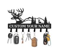 Personalised Key Holder for Wall, Custom Metal Deer Key Hooks with Name, Hunting Cabin Decor, Metal Key Organizer Wall Decoration for Hallway Entryway Kitchen Office Farmhouse, Deer Hunter Gift