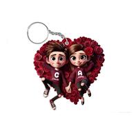 Personalised Keyring Couple Custom Keyring - Rose Love Heart Keychain,Customised Key Ring with Name,Cartoon Style 3D Keychain,Customised Gift for Birthday Valentine's Day Boyfriend Girlfriend