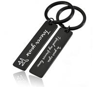 Personalised Keyring - Custom Double-Sided Engraved Rectangle Stainless Steel Keychain, 6 Icon Options, Customisable Key Ring for Men & Women, Ideal Birthday Gift (Black)