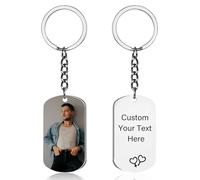 Personalised Keyring for Men and Women, Resin Protection Scratch Resistant, Engraved Custom Keychain with Photo and Text, Family, Dad, Boyfriend, Girlfriend Gift(Rectangle Silver, Color Pic and Text)