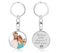 Personalised Keyring photo with Custom Laser Inscribed Text, Rotating Circular Key Ring for Men and Boyfriend, Bespoke Gift Idea Featuring Family Blessings Message on Customised Key Fob