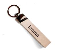 Personalised Keyring Pure Cowhide Leather Stylish Key Chains with Initials, Made in UK - Car Accessories for Men, Father's day, Birthday Presents & More (White)