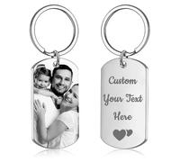 Personalised Keyring with Photo&Text Engraving, Drive Safe Key Ring Custom Keychain for Women, Couples, Friends, Memorial Gifts for Christmas, Valentine’s Day, Birthdays (Silver - 1)