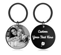 Personalised Keyring with Photo&Text Engraving, Drive Safe Key Ring Custom Keychain for Women, Couples, Friends, Memorial Gifts for Christmas, Valentine’s Day, Birthdays (Round)