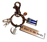 Personalised 'Keys to the Police Phone Box Keychain, Whovian Time Travel Dr Keychain, with Initials & Birthstone