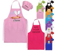 Personalised Kids Apron and Chef Hat Set for Girls Boys Custom Aprons with Pockets Name Logo for Kids Cooking Painting