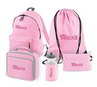 Personalised Kids Backpack 5 Piece Set for School Kit with Custom Name & Initial Rucksack Lunch Bag, PE Bag, Pencil Case & Water Bottle Ideal for Children, Girls And Boys Starting Primary School
