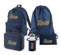 Personalised Kids Backpack 5 Piece Set for School Kit with Custom Name & Initial Rucksack Lunch Bag, PE Bag, Pencil Case & Water Bottle Ideal for Children, Girls And Boys Starting Primary School