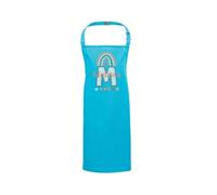Personalised Kids Baking Apron for Girls Rainbow Design, Customisable Children's Cooking Apron Age 2-7, Turquoise - Perfect for Little Chefs