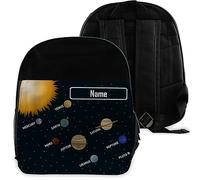 Personalised Kids Black Backpack with Solar System Design, Customise with Any Name, Kids Rucksack Backpack with Adjustable Straps, Junior Toddler School Sports Lunch Bag