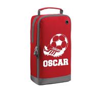 Personalised Kids Boot Bag - Custom Name Sports Shoe Bag for Football, Rugby, Cricket, PE & School - Gift for Boys & Girls (Football Boot, Red)