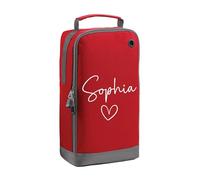 Personalised Kids Boot Bag - Custom Name Sports Shoe Bag for Football, Rugby, Cricket, PE & School - Gift for Boys & Girls (Name Heart, Red)