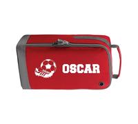 Personalised Kids Boot Bag - Custom Name Sports Shoe Bag for Football, Rugby, Cricket, PE & School - Gift for Boys & Girls (Football Boot 2, Red)