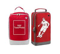 Personalised Kids Boot Bag with Custom Name & Initial Design - Sports Shoe Bag for PE & School, Water-Resistant & Easy Clean, Ideal for Football Rugby Dance Golf, 32x10x20 cm (Red)