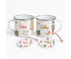 Personalised Kids Christmas Mug, Custom Name Hot Chocolate Cup, Nutcracker or Sugar Plum Design, Christmas Eve Box Filler Gift for Children