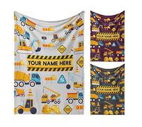 Personalised Kids Construction Blanket Custom Name Blanket for Boys Baby Gift Digger Truck Crane Builder Design Soft Fleece Throw Nursery Bedding Custom Background Colour