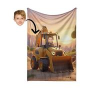 Personalised Kids Digger Blanket Upload Your Face Funny Custom Photo Construction Truck Blanket Soft Fleece Throw Boys Bedroom Gift Small Medium Large Cuddle or Polar Fleece