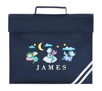 Personalised Kids Dragon Book Bag for Boys Girls Custom Name Back to School Reading Folder for Primary Reception Infants, One Size, Navy
