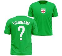 Personalised Kids England T Shirt Goalkeeper Kit Goalie Tee English Girls Boys Football Supporter Top Name Number, 2-3 Years, Irish Green