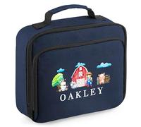 Personalised Kids Farm Animals Lunch Bag Boys Girls Custom Name Lunchbox for School Toddlers Infants Back to Nursery Gift, 24cm x 20cm x 8cm, Navy