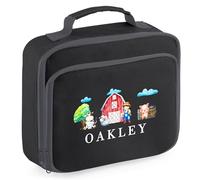 Personalised Kids Farm Animals Lunch Bag Boys Girls Custom Name Lunchbox for School Toddlers Infants Back to Nursery Gift, 24cm x 20cm x 8cm, Black