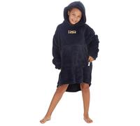 Personalised Kids Girls Plain Coral Fleece Oversized Blanket Hoodie Baggy Lounge Sweatshirt Front Centre Gold Thread Navy One Size
