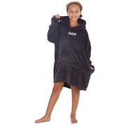 Personalised Kids Girls Plain Coral Fleece Oversized Blanket Hoodie Baggy Lounge Sweatshirt Front Centre Light Pink Thread Charcoal One Size