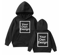 Personalised Kids Hoodie Any Text Image Photo Custom Hooded Top Customisable Front and Back Custom Boys Girls Hoody Hooded Sweatshirt Create Your Own Custom Hoody Top Boys Girls Ages 3-11 Years Black