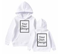Personalised Kids Hoodie Any Text Image Photo Custom Hooded Top Customisable Front and Back Custom Boys Girls Hoody Hooded Sweatshirt Create Your Own Custom Hoody Top Boys Girls Ages 3-11 Years White