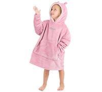Personalised Kids Infant Oversized Blanket Hoodie Bear Ears Hood Plush Fleece Giant Sweatshirt Silver Thread Front Centre Pink 3-6 Years