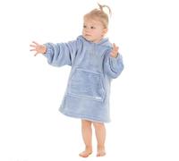 Personalised Kids Infant Oversized Blanket Hoodie Bear Ears Hood Plush Fleece Giant Sweatshirt Silver Thread Front Centre Blue 3-6 Years