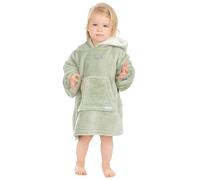 Personalised Kids Infant Oversized Blanket Hoodie Bear Ears Hood Plush Fleece Giant Sweatshirt Silver Thread Front Centre Sage 3-6 Years