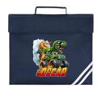 Personalised Kids Monster Truck Book Bag Boys Dinosaur Reading Folder for Primary Reception Infants Back to School Gift, One Size, Navy