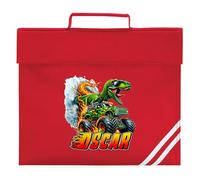 Personalised Kids Monster Truck Book Bag Boys Dinosaur Reading Folder for Primary Reception Infants Back to School Gift, One Size, Red