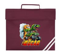 Personalised Kids Monster Truck Book Bag Boys Dinosaur Reading Folder for Primary Reception Infants Back to School Gift, One Size, Maroon