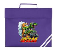 Personalised Kids Monster Truck Book Bag Boys Dinosaur Reading Folder for Primary Reception Infants Back to School Gift, One Size, Purple