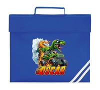 Personalised Kids Monster Truck Book Bag Boys Dinosaur Reading Folder for Primary Reception Infants Back to School Gift, One Size, Royal